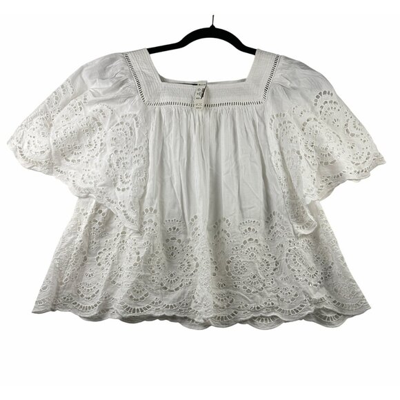 Madewell Womens Flutter-Sleeve Blouse White Sz XS Flowy Feminine Embroidered Top - Picture 3 of 15